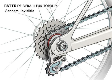 Illustration d'une patte de dérailleur tordue et de son redressement