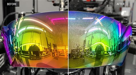 Comparaison visuelle entre une visière rayée et une visière neuve sous éclairage