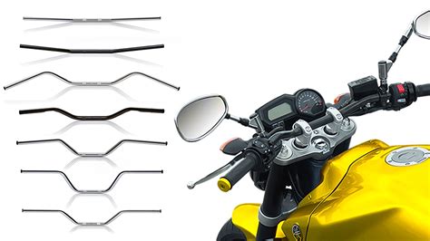Infographie comparant différents types de guidons moto (roadster, custom, bracelet) et leurs caractéristiques.