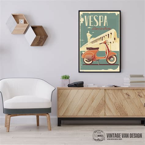Exemple de placement d'une affiche Vespa dans un salon