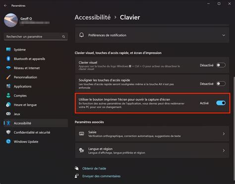 Capture d'écran de la section 