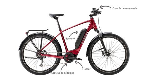 Illustration d'un VTC électrique équipé pour le voyage (porte-bagages, sacoches)