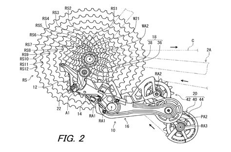 Schéma d'un dérailleur Shimano Shadow avec indication du mécanisme d'embrayage