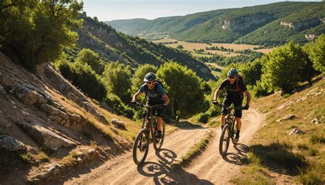 Illustration de sentiers VTT sinueux à travers la végétation ardéchoise